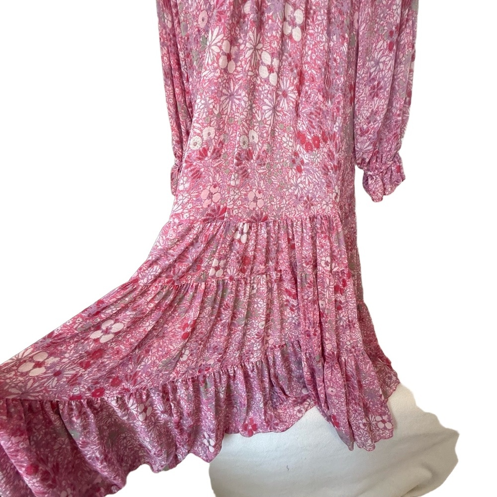 Free People Womens Small Pink Multi Floral Sheer Groovy Ruffle Maxi Feminine - Picture 6 of 13
